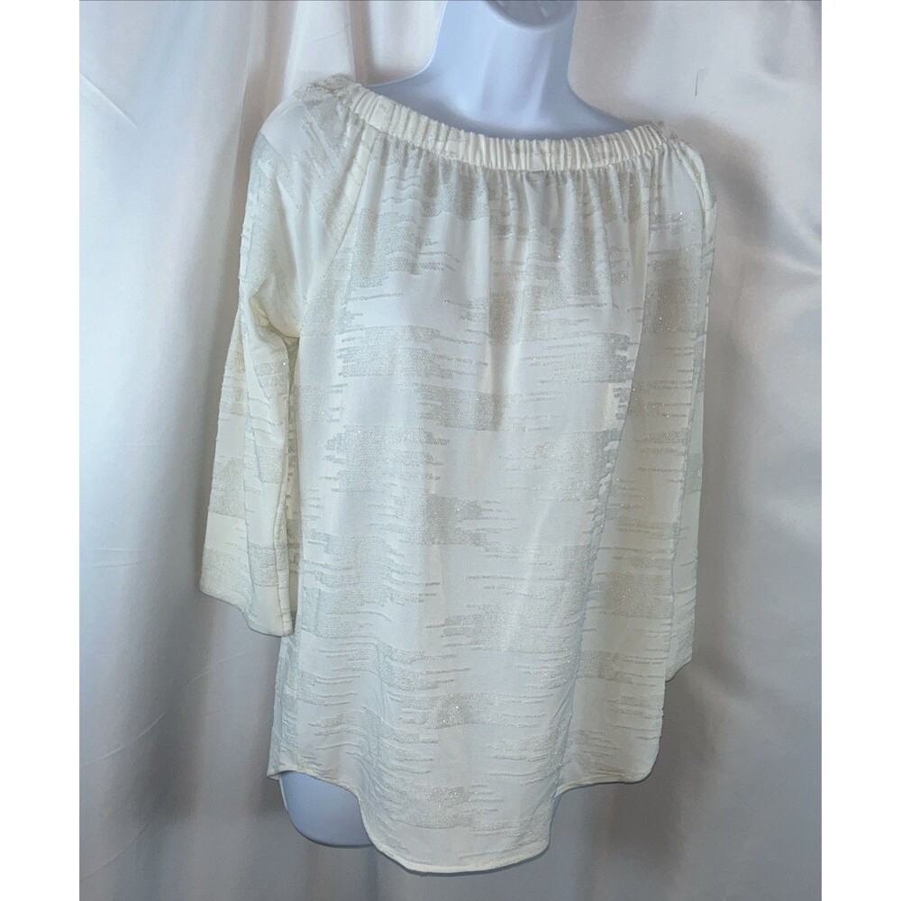 Last Tango BeigeShoulder3/4 Sleeve Women’s Top Size S Beige Glitter Designer